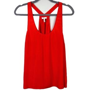JOIE Vibrant Coral Orange 100% Silk Sleeveless Tank Top Blouse Racerback Scoop M